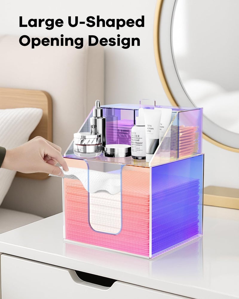 TAINESS Disposable Facial Towels Storage Box Compatible with Clean Skin Club Clean Towel XL - Cotton Pads - Swabs Upgraded Double Layer Acrylic Storage Container Face Towel Holder (Glossy Rainbow) - Image 4